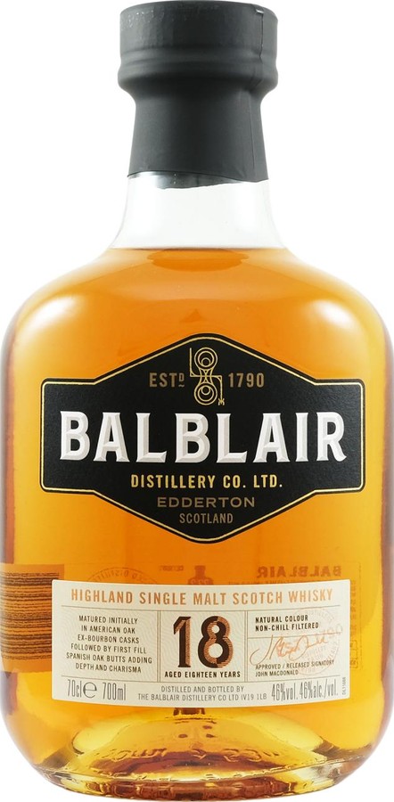 Balblair 18yo Am. Oak Bourbon 1st Fill Spanish Oak Butt 46% 700ml