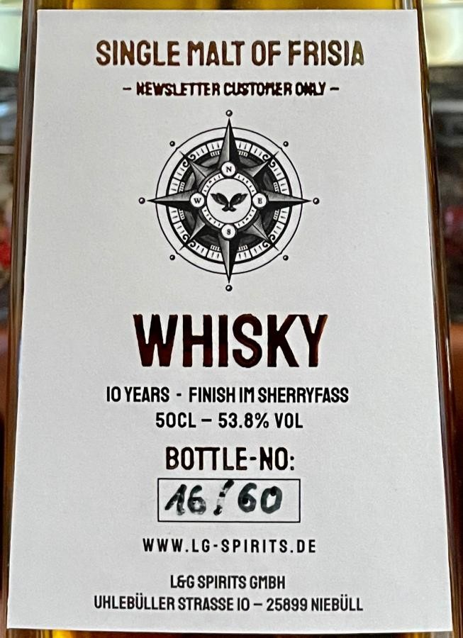 Single Malt of Frisia 10yo Whisky Sherry Newsletter Customer Only 53.8% 700ml