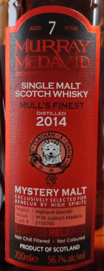 Mull's Finest 2014 MM Mystery Malt Limited Release 1st Fill Justino's Madeira Benelux by High Spirits Exclusively selected 56.7% 700ml