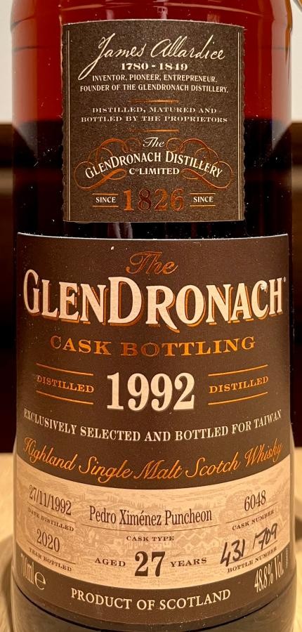 Glendronach 1992 Cask Bottling Pedro Ximenez Puncheon Taiwan Exclusive 48.8% 700ml