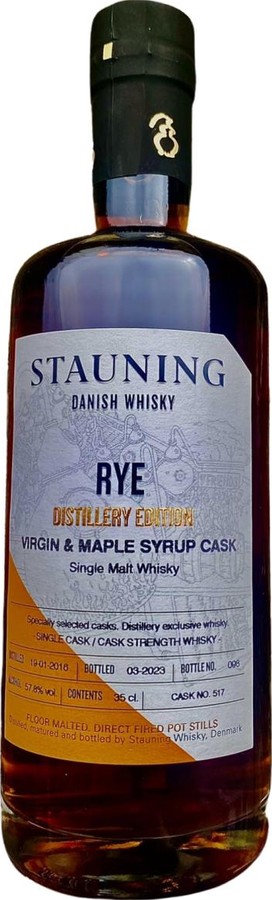Stauning Distillery Edition 2016 Rye Whisky Virgin & Maple Syrup Cask 517 Virgin & maple syrup cask World Whiskies Awards 57.8% 350ml