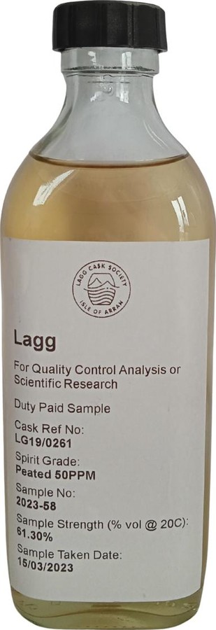 Lagg 2019 Duty Paid Sample 1st Fill Ex-Bourbon Barrel Buffalo Trace Quality Control Analysis or Scientific Research 61.3% 200ml