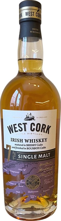 West Cork 7yo Single Malt Irish Whisky Oloroso and 1st Fill Bourbon Barrel 46% 700ml