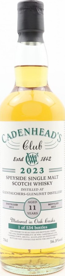 Glentauchers 2011 CA Cadenhead's Club 2x bourbon barrels from Sept 2021 members of the Cadenhead's Club 56.3% 700ml