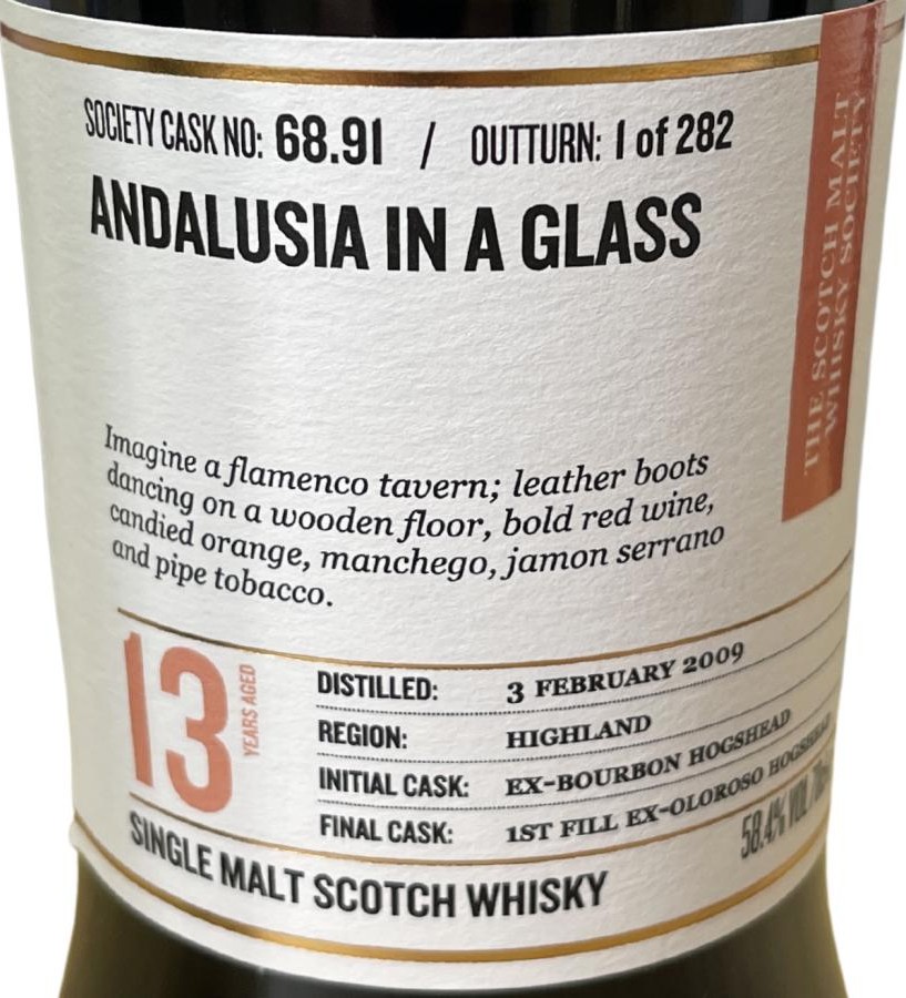 Blair Athol 2009 SMWS 68.91 Andalusia in A glass 1st Fill Ex-Oloroso Finish 58.4% 700ml