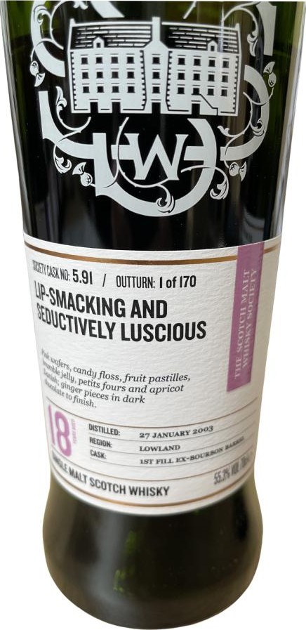 Auchentoshan 2003 SMWS 5.91 Lip-smacking and seductively luscious 1st Fill Ex-Bourbon Barrel 55.4% 700ml