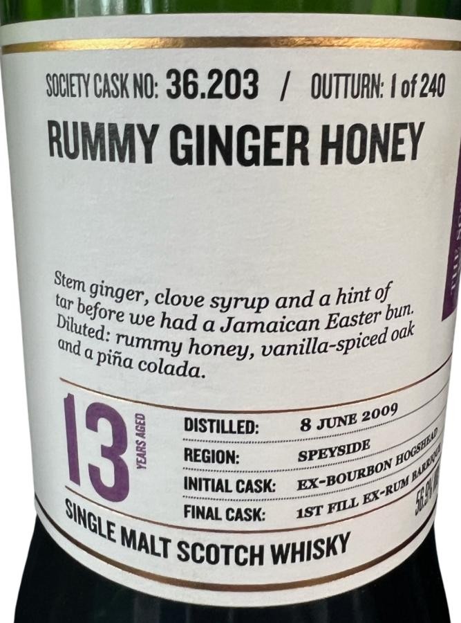 Benrinnes 2009 SMWS 36.203 Rummy ginger honey 1st Fill French Oak Ex-Jamaican Rum Barrel 56.9% 700ml