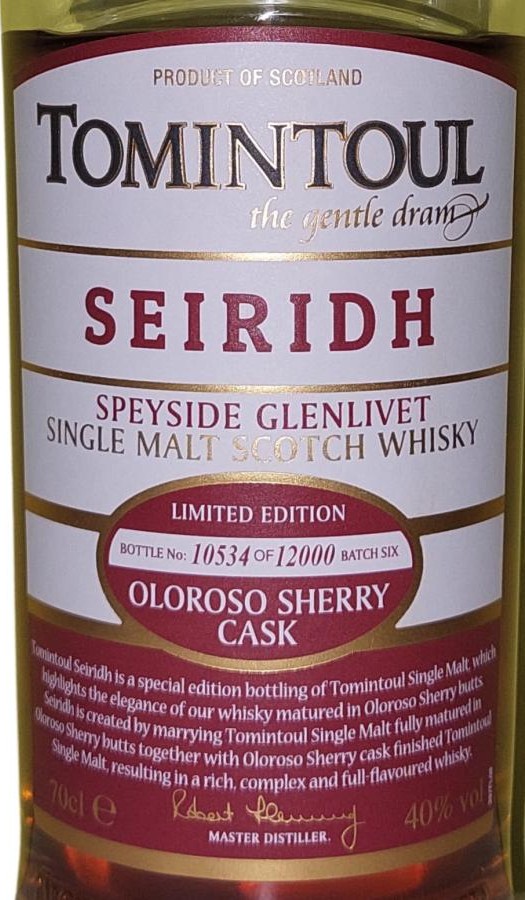 Tomintoul Seiridh Batch 6 Oloroso Sherry 40% 700ml