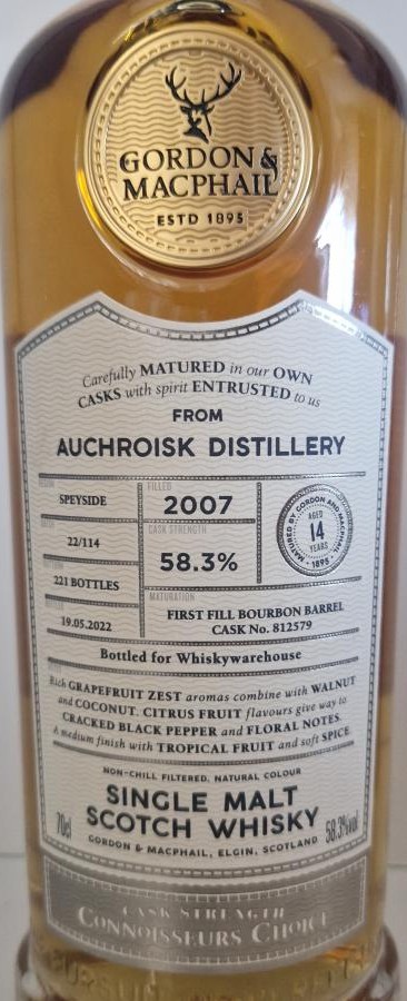 Auchroisk 2007 GM Connoisseurs Choice Cask Strength Bourbon Barrel Whiskywarehouse 58.3% 700ml