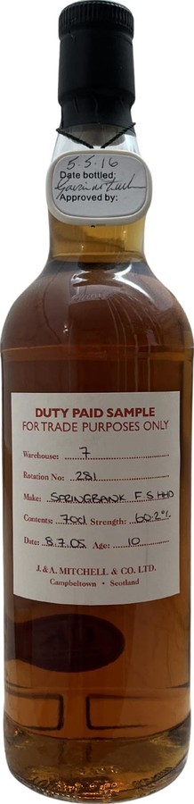Springbank 2005 Duty Paid Sample For Trade Purposes Only 1st Sherry Hogshead 60.2% 700ml
