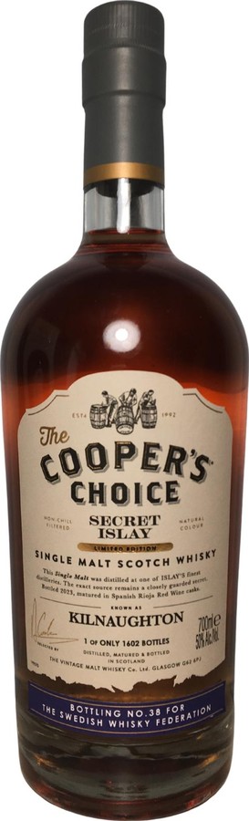 Kilnaughton Secret Islay Limited Edition VM The Cooper's Choice Rioja Red Wine SWF Swedish Whisky Federation 50% 700ml