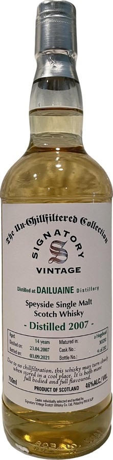 Dailuaine 2007 SV The Un-Chillfiltered Collection Hogshead 46% 750ml