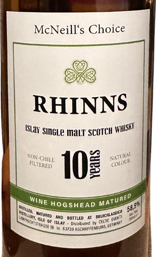 Rhinns 10yo MNC Wine Hogshead Matured Celtic Events 58.9% 700ml