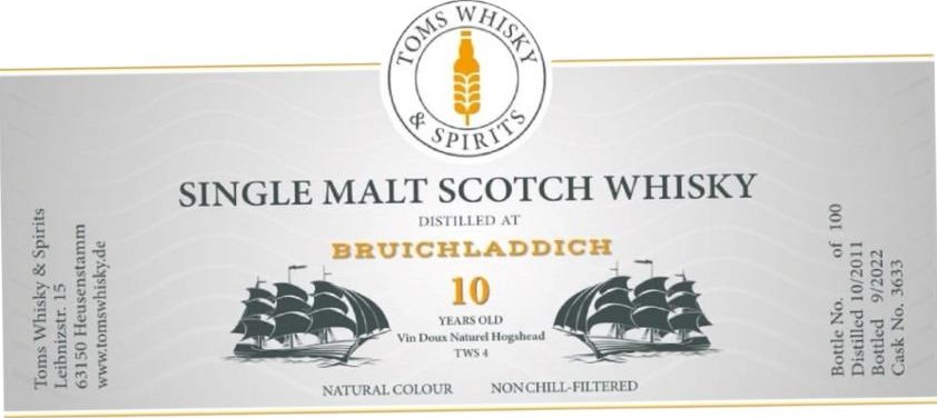 Bruichladdich 2011 TW&S wine Doux Naturel Hogshead 61.2% 700ml