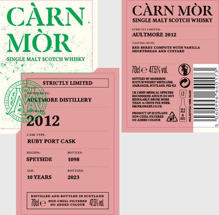 Aultmore 2012 MSWD Carn Mor Strictly Limited Ruby Port Cask 47.5% 700ml