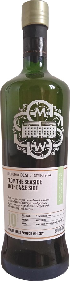 Allt-A-Bhainne 2011 SMWS 108.51 From the seaside to the A & E side 2nd Fill Ex-Bourbon Barrel 63.7% 700ml