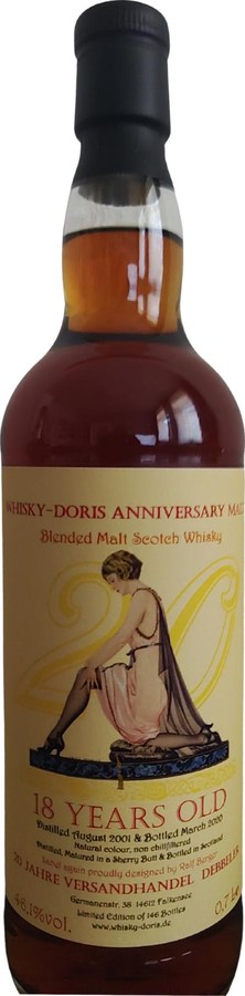 Blended Malt Scotch Whisky 2001 WD 20th Anniversary Malt Ex-Sherry Butt 46.1% 700ml