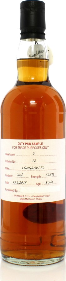 Longrow 2015 Duty Paid Sample For Trade Purposes Only 55.5% 700ml