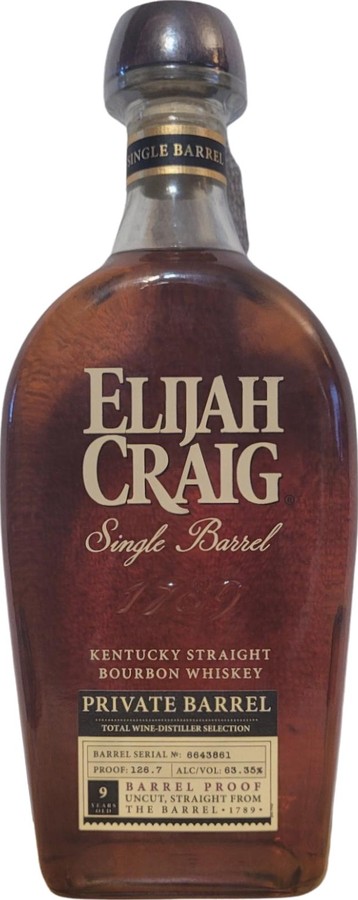 Elijah Craig 9yo Single Barrel Private Barrel Charred New American Oak Total Wine & More 63.35% 750ml