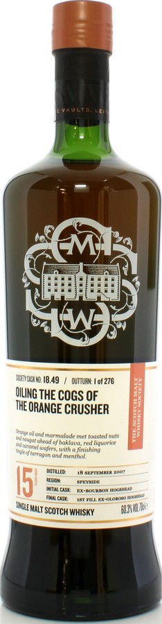 Inchgower 2007 SMWS 18.49 Oiling the cogs of the orange crusher 1st Fill Ex-Oloroso Sherry Hogshead Finish 60.3% 700ml