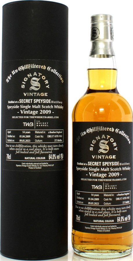 Secret Speyside 2009 SV The Un-Chillfiltered Collection Bourbon Hogshead thewhiskybarrel.com 64% 700ml