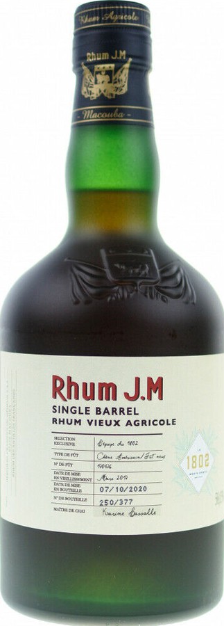 Rhum J.M 2017 Brut de fut Single Cask Bottled for Bar 1802 3yo 57.5% 500ml