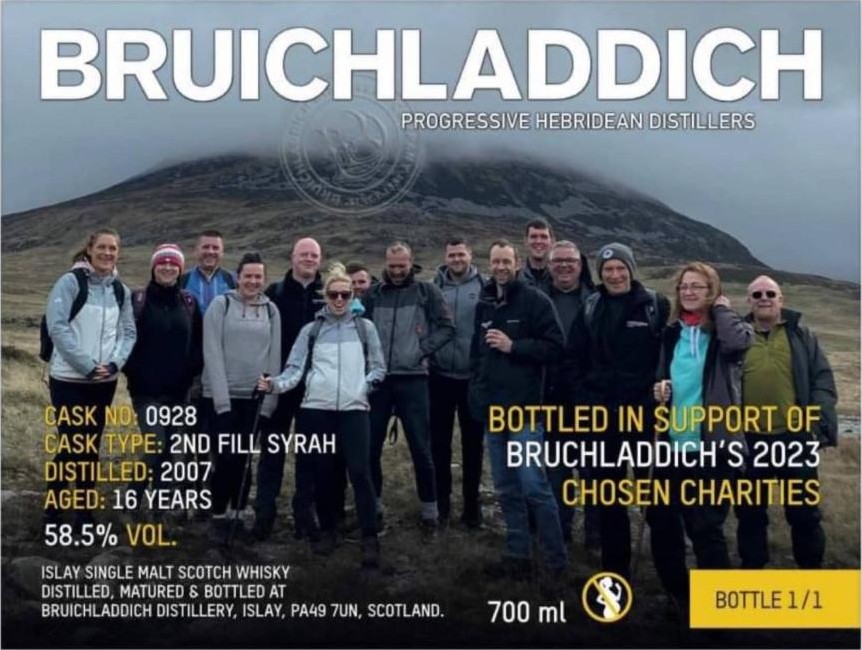 Bruichladdich 2007 2nd fill Syrah Bottled in support of Bruichladdich's 2023 chosen charities 58.5% 700ml
