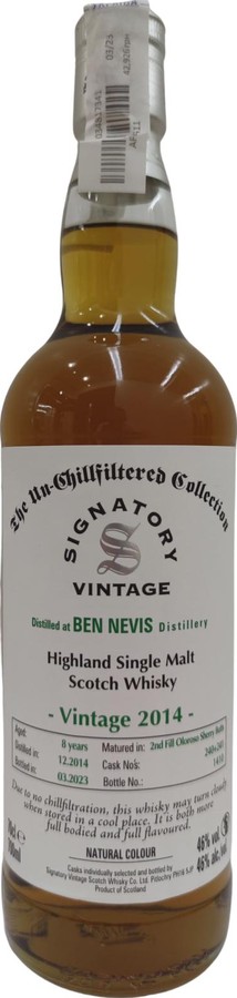 Ben Nevis 2014 SV The Un-Chillfiltered Collection 2 nd fill Oloroso Sherry Butt 46% 700ml