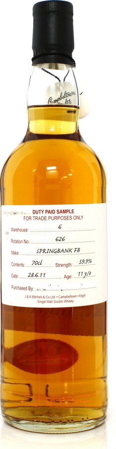 Springbank 2011 Duty Paid Sample For Trade Purposes Only Fresh Bourbon 59.9% 700ml