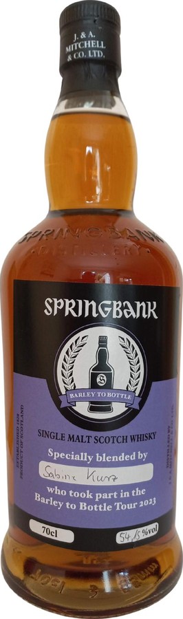 Springbank Barley to Bottle Tour 2023 14% Refill Rum RF Sherry FF Sherry Sabine Kurz 43% 700ml