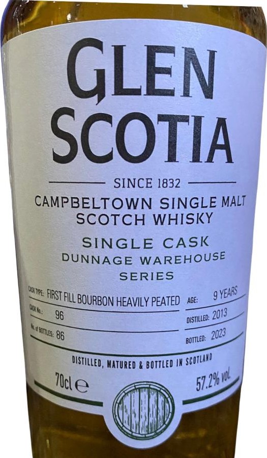 Glen Scotia 2013 Single Cask Dunnage Warhouse Series 1st Fill Bourbon Heavily Peated 57.2% 700ml