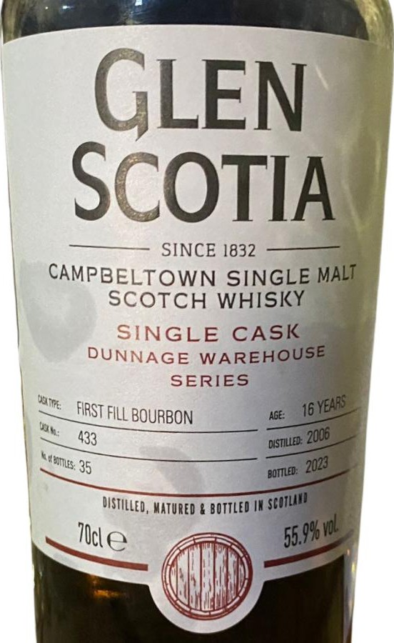 Glen Scotia 2006 Single Cask Dunnage Warhouse Series 1st Fill Bourbon 55.9% 700ml
