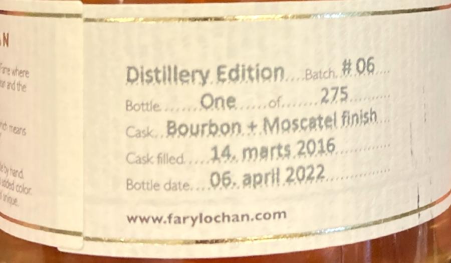 Fary Lochan 2016 Distillery Edition Batch #06 Bourbon + Moscatel Finish 47.2% 200ml