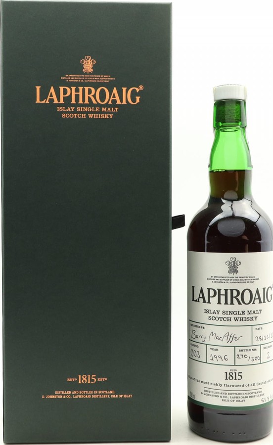 Laphroaig 1996 Handfilled Distillery only 23yo Ex-Bourbon 3yo Oloroso Sherry Distillery Exclusive 51.8% 700ml