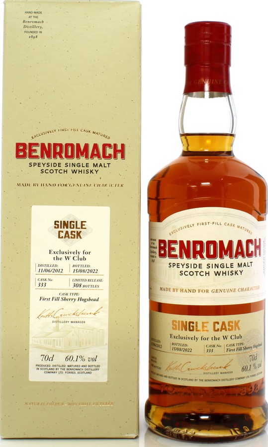 Benromach 2012 Single Cask 1st Fill Ex-Sherry Hogshead The W Club The Whisky Shop 60.1% 700ml