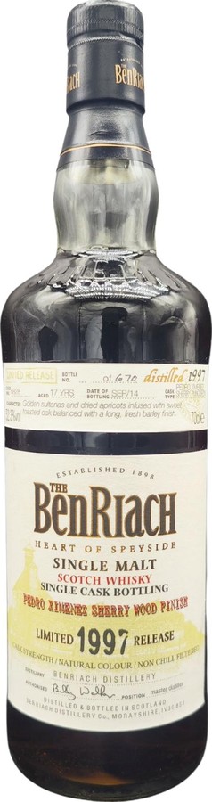 BenRiach 1997 Single Cask Bottling Pedro Ximenez Sherry Puncheon 52.3% 700ml