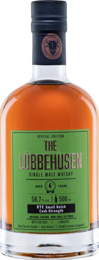 The Lubbehusen 6yo Rye Small Batch Cask Strength Virgin White Oak Ex-American Rye Barrel 58.7% 500ml