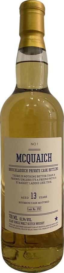 Bruichladdich 2009 McQuaich No. 1 Private Cask Bottling Bourbon 61.3% 700ml