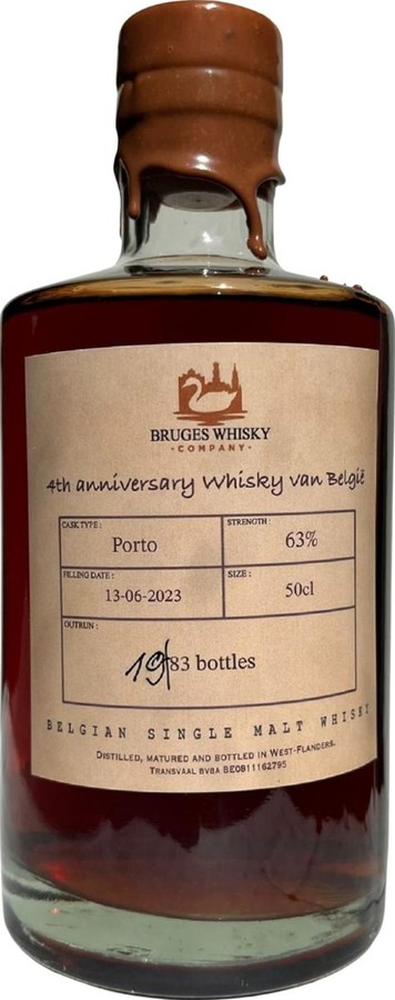 Bruges Whisky Company 2019 Porto 4th anniversary Whisky van Belgie 63% 500ml