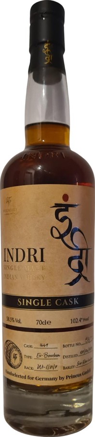 Indri 2015 Single Cask Ex-Bourbon Prineus GmbH 58.5% 700ml