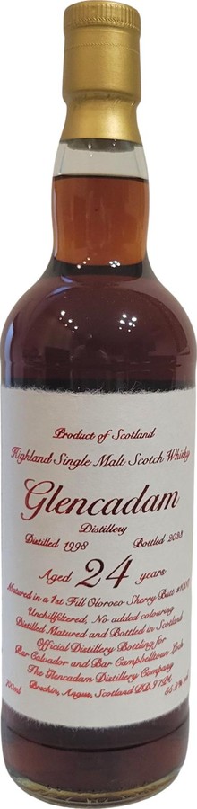 Glencadam 1998 Single Cask 1st Fill Oloroso Sherry Butt Bar Calvador & Bar Campbelltoun Loch 55.8% 700ml