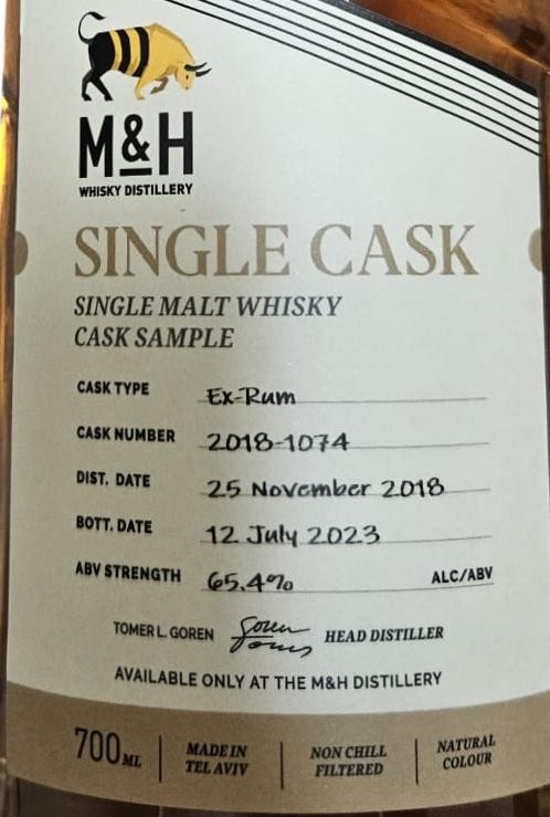 M&H 2018 Single Cask Ex-Rum 65.4% 700ml