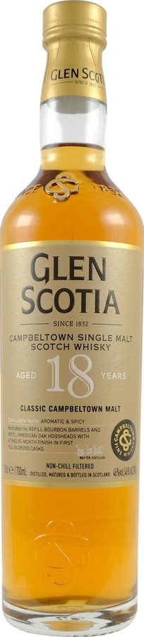 Glen Scotia 18yo Classic Campbeltown Malt Refill Barrel & Hogshead + 1st Fill Oloroso 46% 700ml
