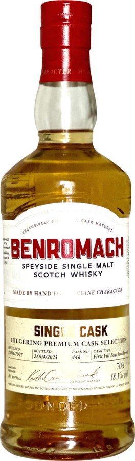 Benromach 2007 Hilgering Premium Cask Selection 1st Fill Bourbon Barrel Weinhaus Hilgering 58.1% 700ml