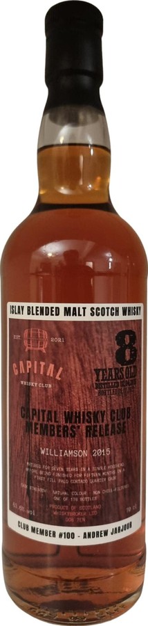 Williamson 2015 1F Palo Cortado quarter cask for 15 months Capital Whisky Club Members Release 63.6% 700ml