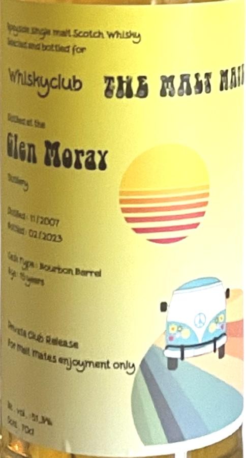 Glen Moray 2007 UD Private Club Release Bourbon Barrel The Malt Mates 51.3% 700ml