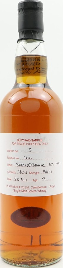 Springbank 2011 Duty Paid Sample For Trade Purposes Only Refill Sherry Hogshead 56.4% 700ml
