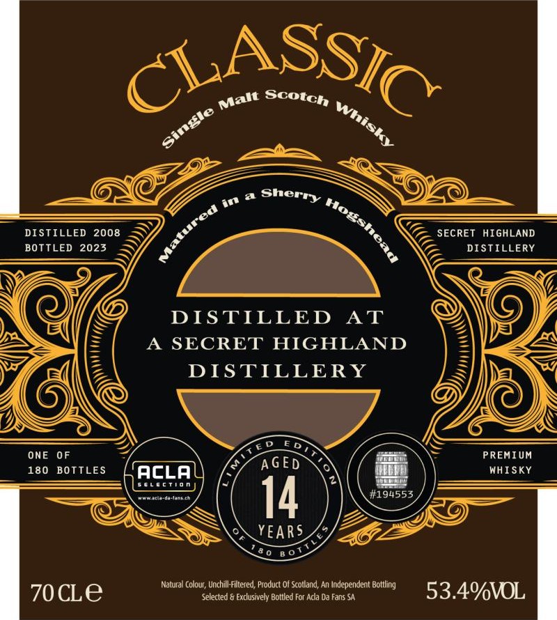 A Secret Highland Distillery 2008 AdF Classic Sherry Hogshead 53.4% 700ml