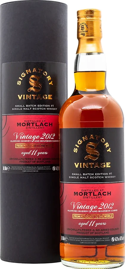 Mortlach 2012 SV Small Batch Edition #1 1st fill Oloroso sherry & Ex-Bourbon 48.2% 700ml