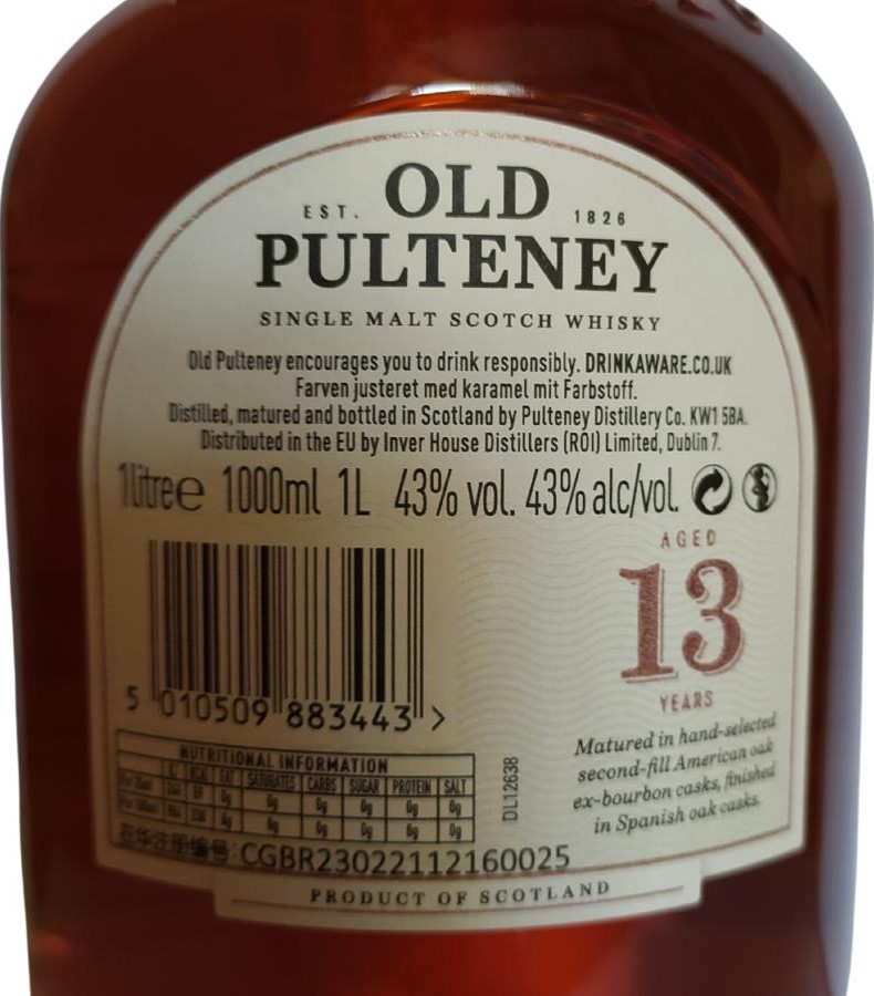 Old Pulteney 13yo Traveller's Exclusive American and Spanish oak 43% 1000ml